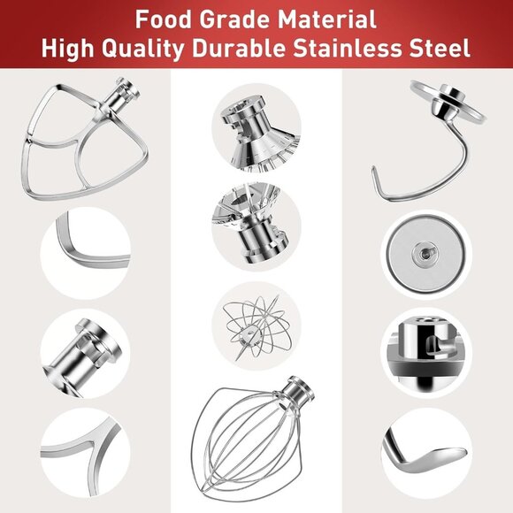 Stainless Steel Stand Mixer Attachments 3-Piece Set for KitchenAid 4.5–5 Qt - Picture 5 of 7